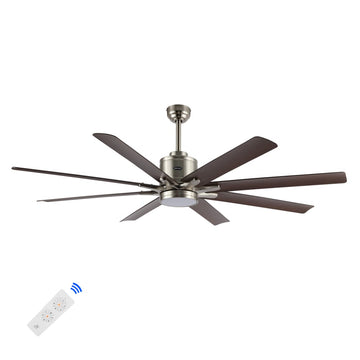 Octo 66" Contemporary Industrial Iron/Plastic Mobile-App/Remote-Controlled 6-Speed Ceiling Fan with Integrated LED Light